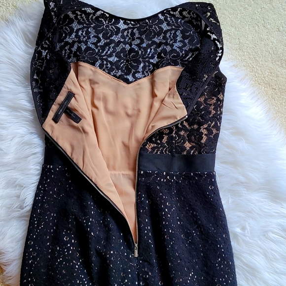 BCBGMAXAZRIA Alice Dress Cocktail Midi Black/Nude Lined Lace Sleeveless 4 - Picture 5 of 9